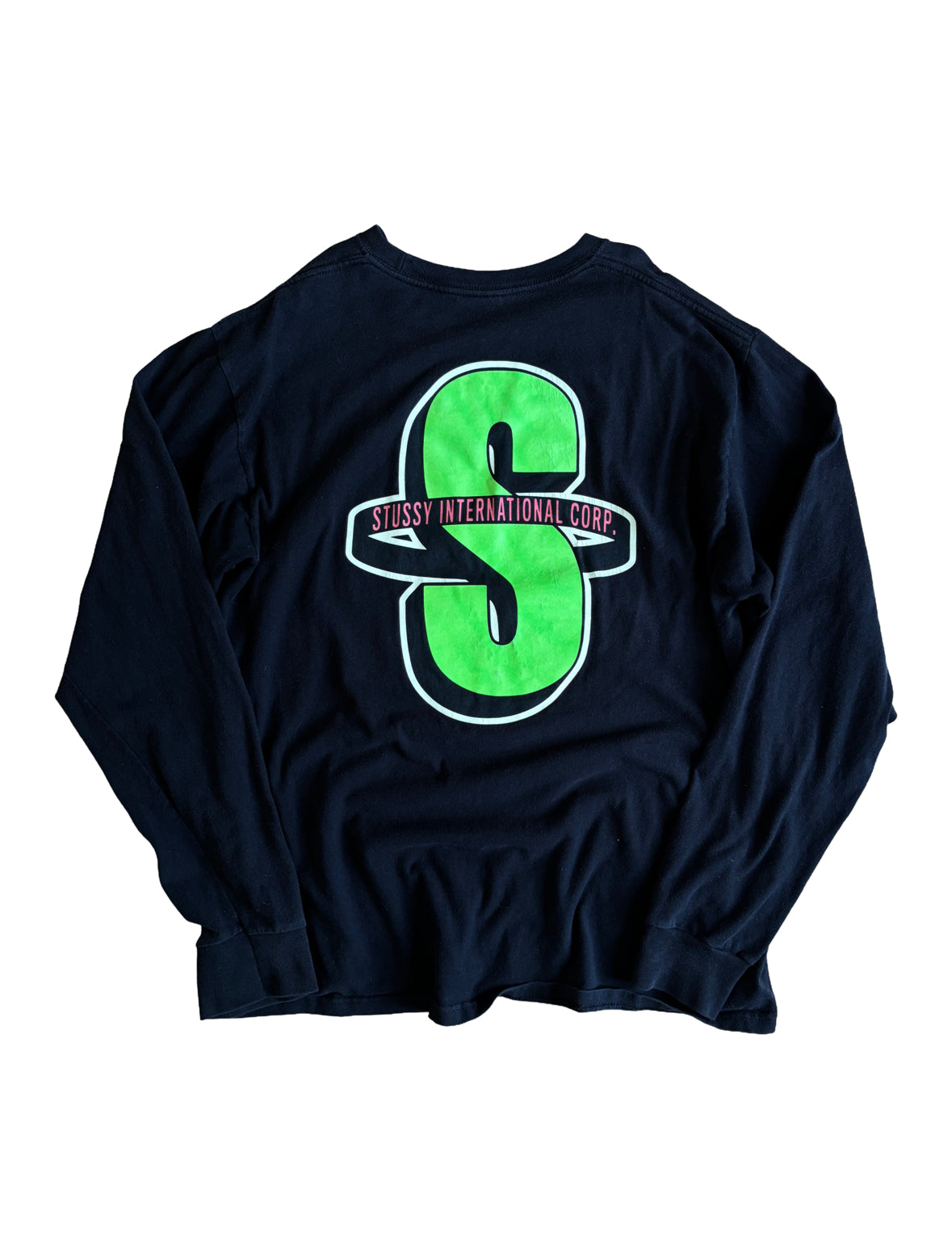 Stussy ‘Stussy International Corp’ Black / Green Long Sleeve T-Shirt - Large