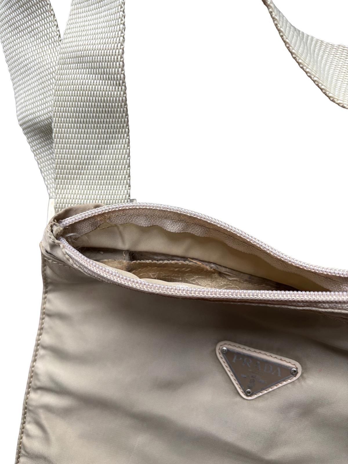 Prada Tessuto Nylon Shoulder Bag Beige Triangle Logo