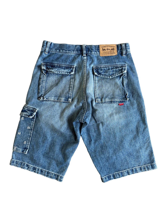 Stussy Denim Shorts 32W Wide Fit Embroidered Logo