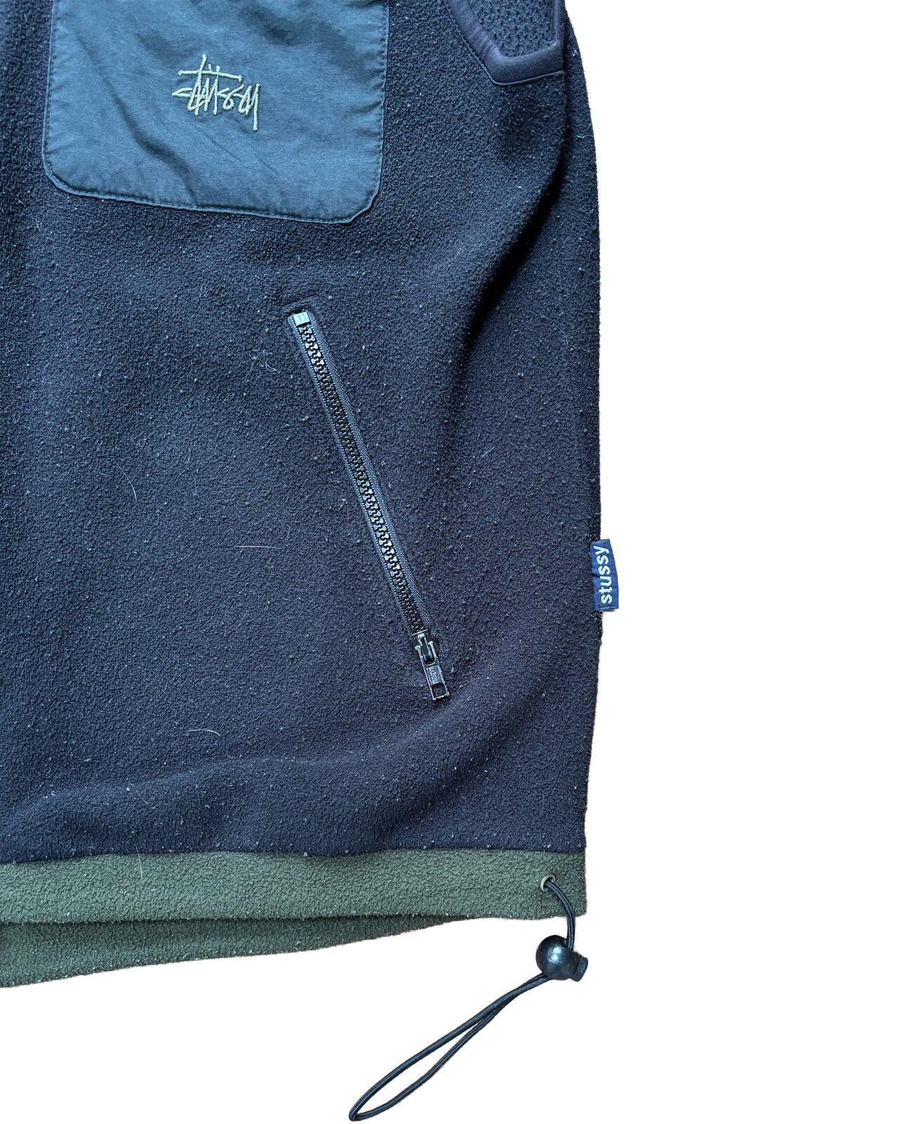 Stussy Green Black Hooded Fleece Gilet Medium