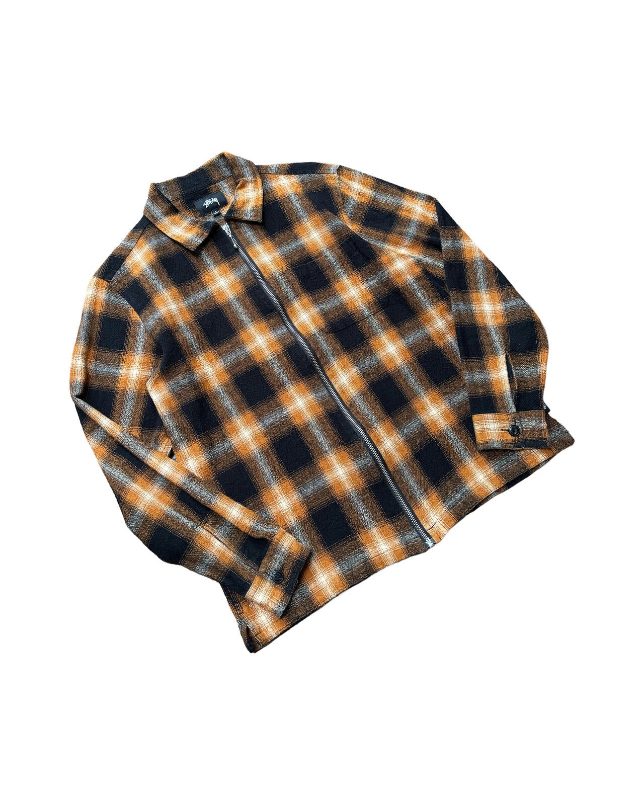 Stussy Orange Plaid Overshirt Cotton Small
