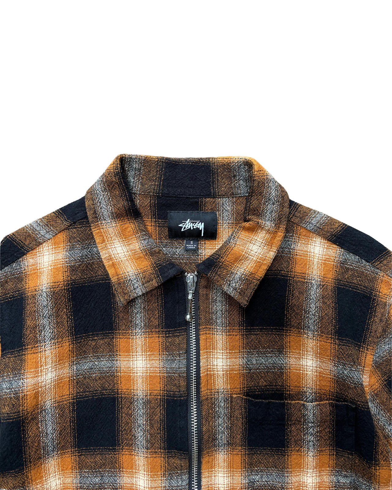 Stussy Orange Plaid Overshirt Cotton Small