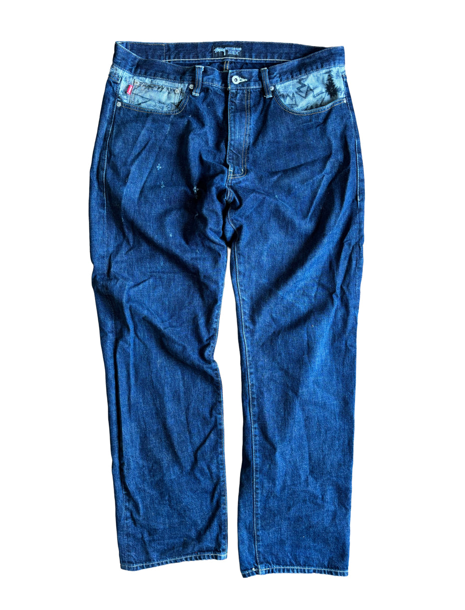 Stussy ‘Rough and Rugged’ Print Denim Jeans - 36W 34L
