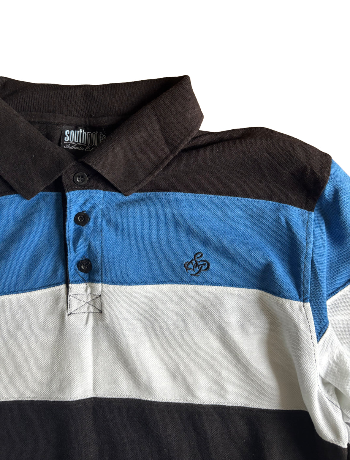 Vintage Southpole Blue & White Striped Polo Shirt - Large