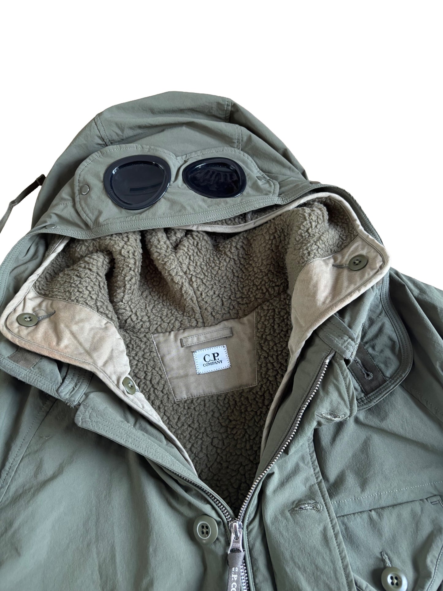 CP Company Khaki Dyshell Polartec Lined Goggle Field Jacket - Medium