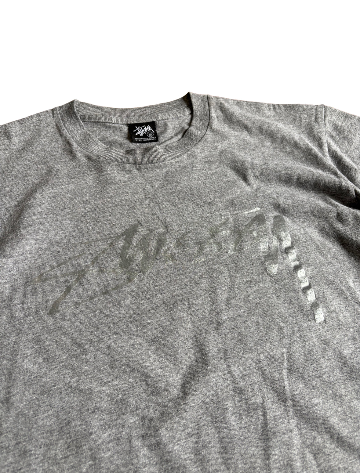 Stussy Grey Signature Graphic T-Shirt - Medium