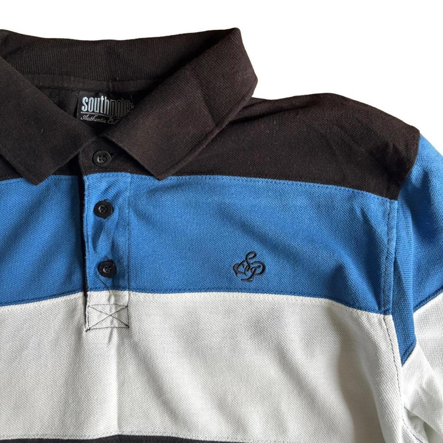 Vintage Southpole Striped Polo Shirt Blue White L