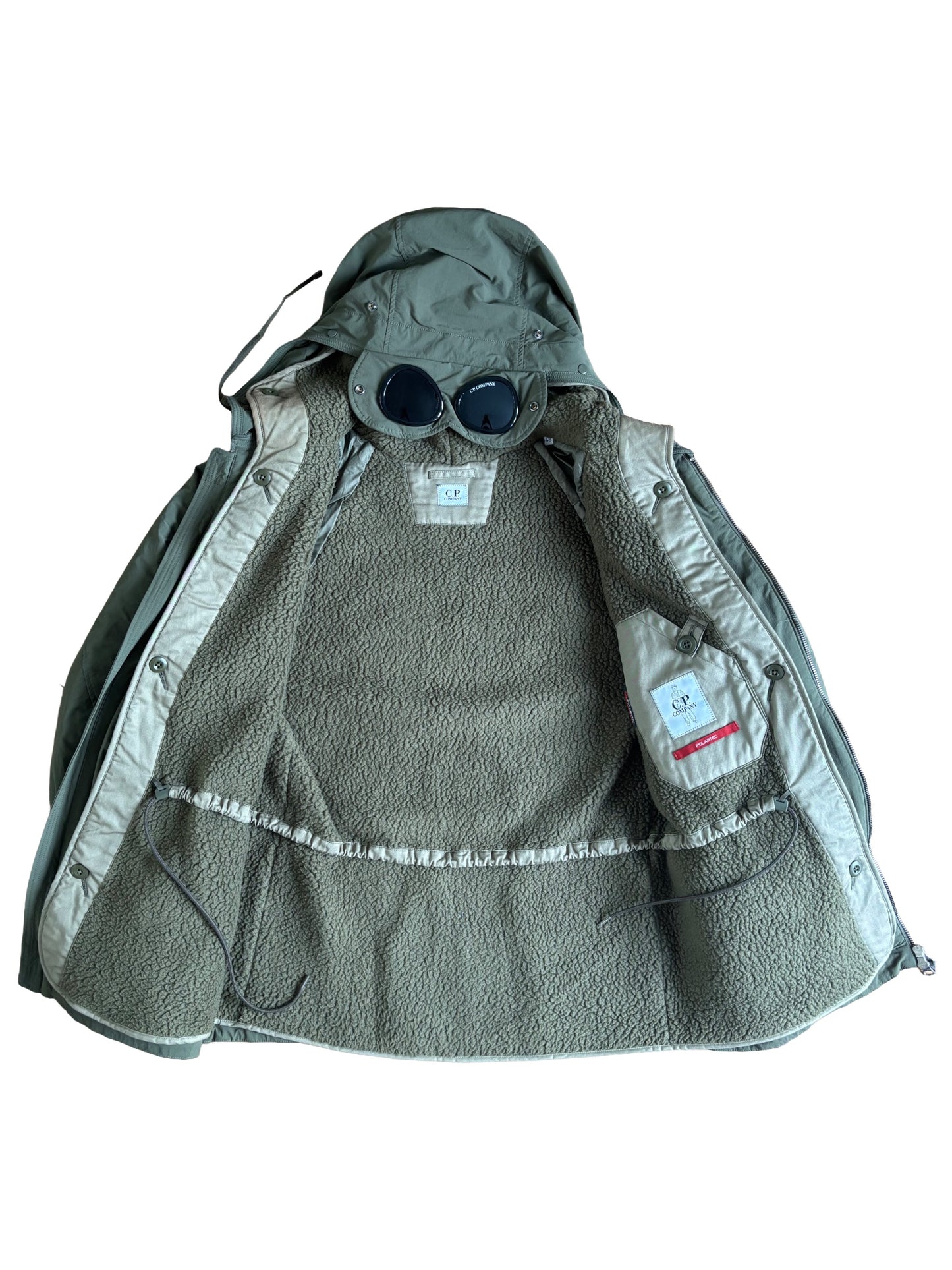 CP Company Khaki Dyshell Polartec Lined Goggle Field Jacket - Medium