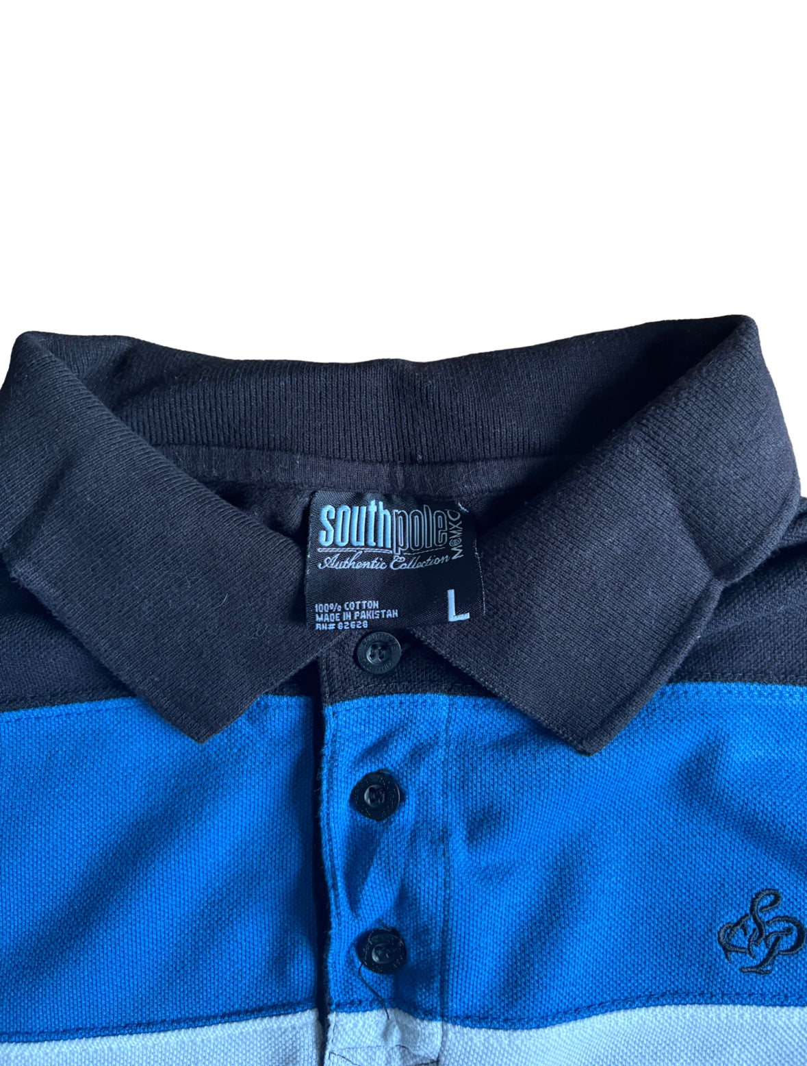Vintage Southpole Blue & White Striped Polo Shirt - Large