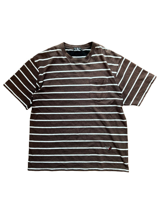 HYSTERIC GLAMOUR Striped Tee – White/Brown (M)
