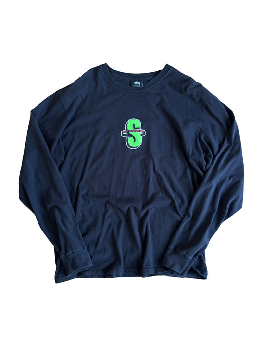 Stussy ‘Stussy International Corp’ Black / Green Long Sleeve T-Shirt - Large