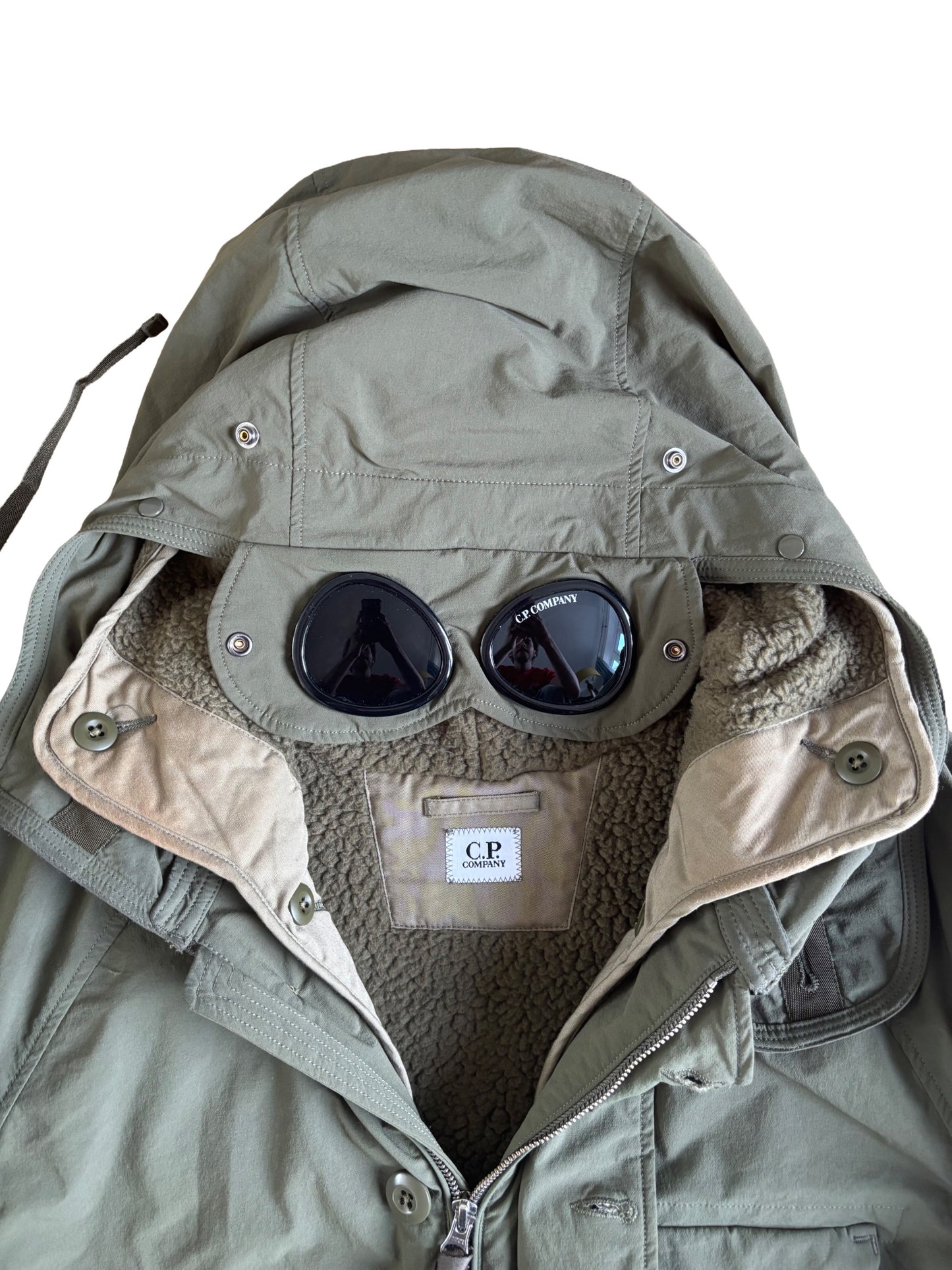 CP Company Khaki Dyshell Polartec Lined Goggle Field Jacket - Medium