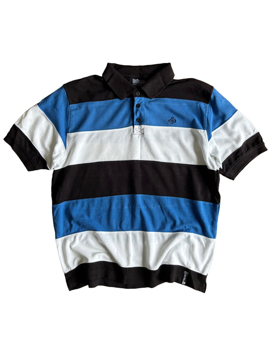 Vintage Southpole Blue & White Striped Polo Shirt - Large