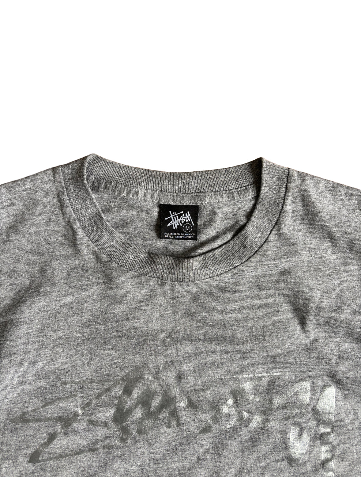 Stussy Grey Signature Graphic T-Shirt - Medium