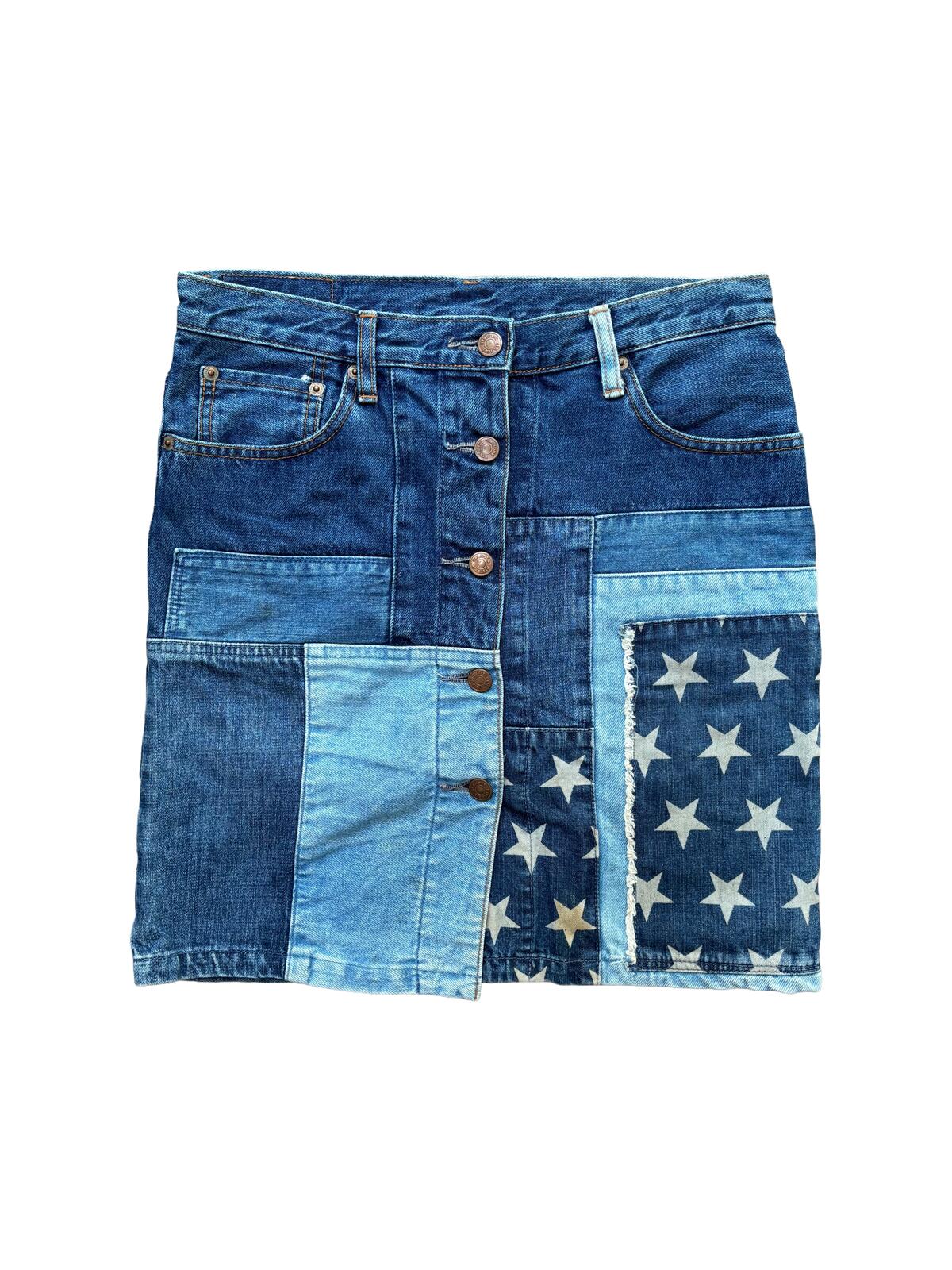 Hysteric Glamour Patchwork Denim Skirt Blue UK 10