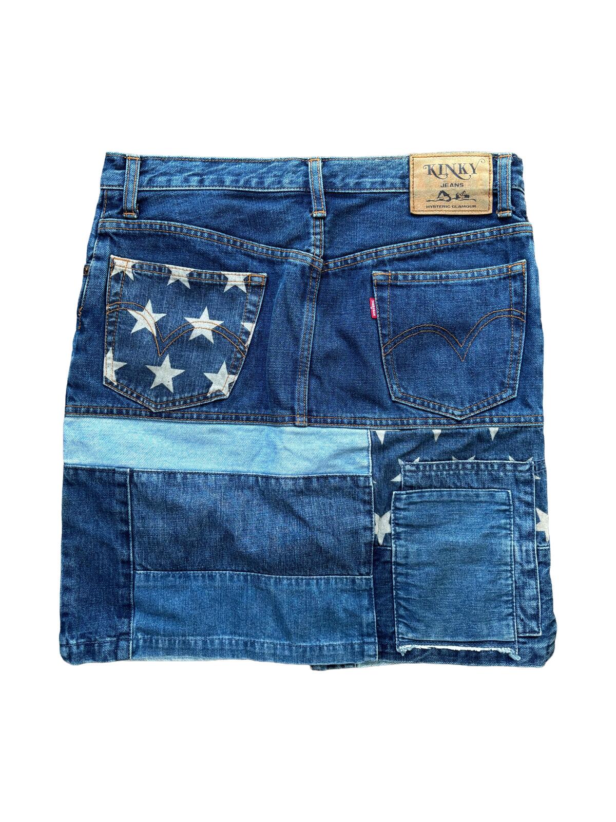 Hysteric Glamour Patchwork Denim Skirt Blue UK 10