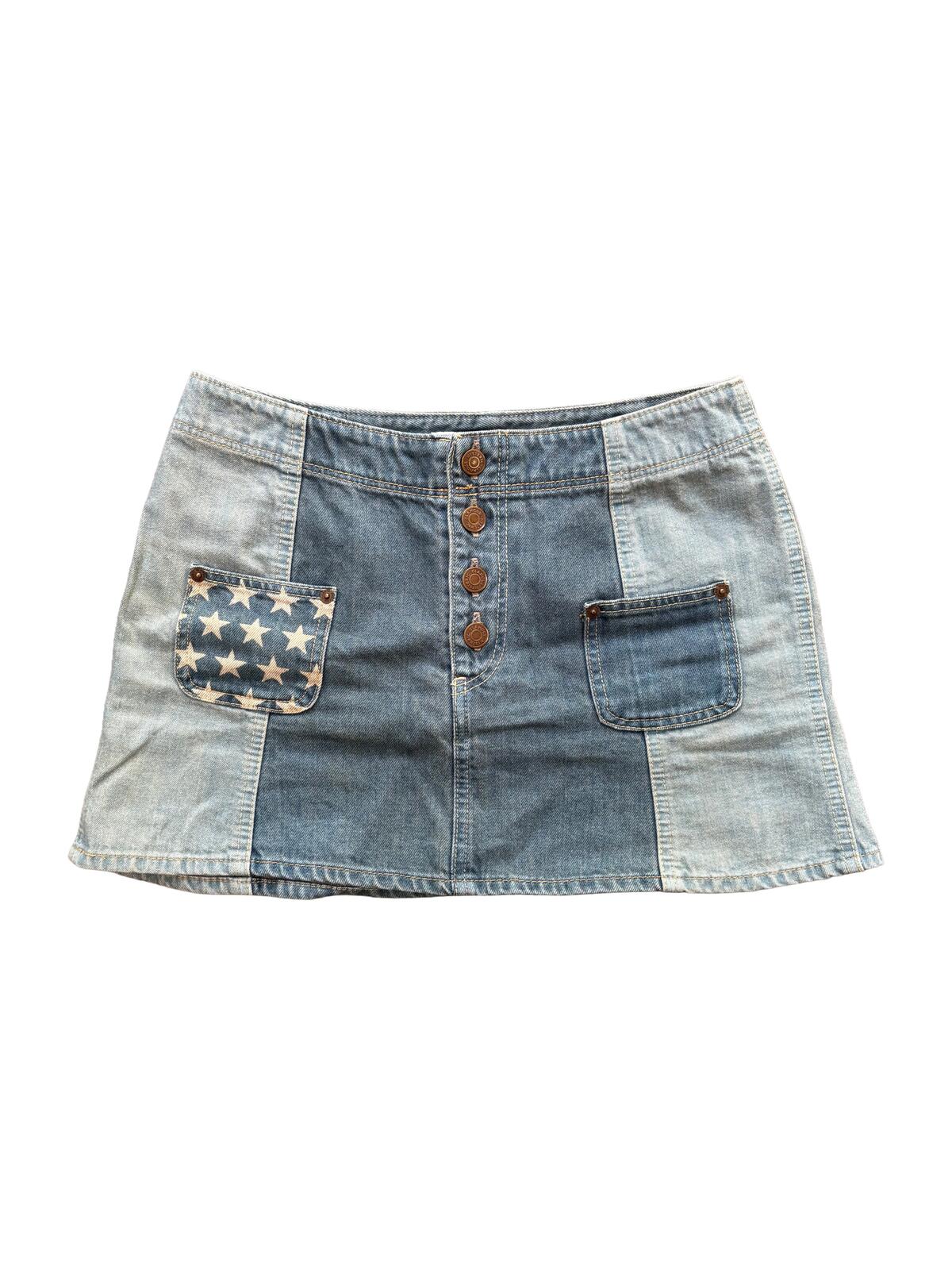 Hysteric Glamour Denim Patchwork Mini Skirt Blue W10
