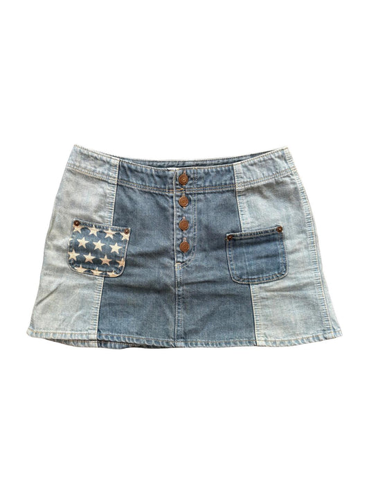 Hysteric Glamour Denim Patchwork Mini Skirt Blue W10