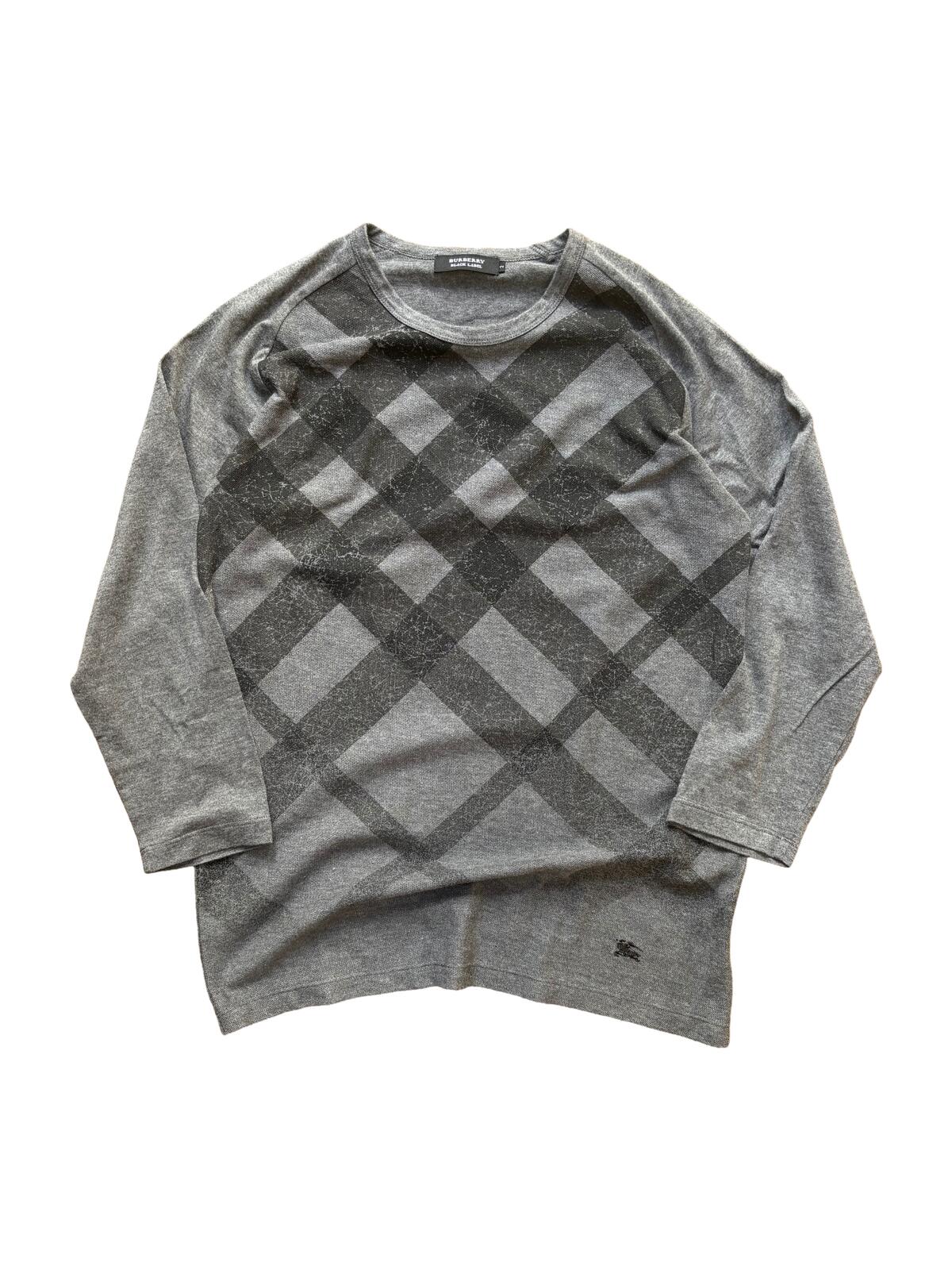 Burberry Black Label Check 7/8 Sleeve Top Grey Small