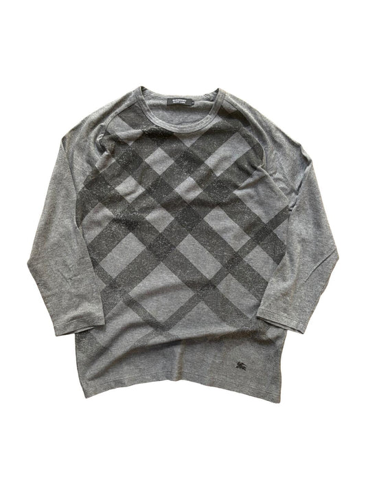 Burberry Black Label Check 7/8 Sleeve Top Grey Small
