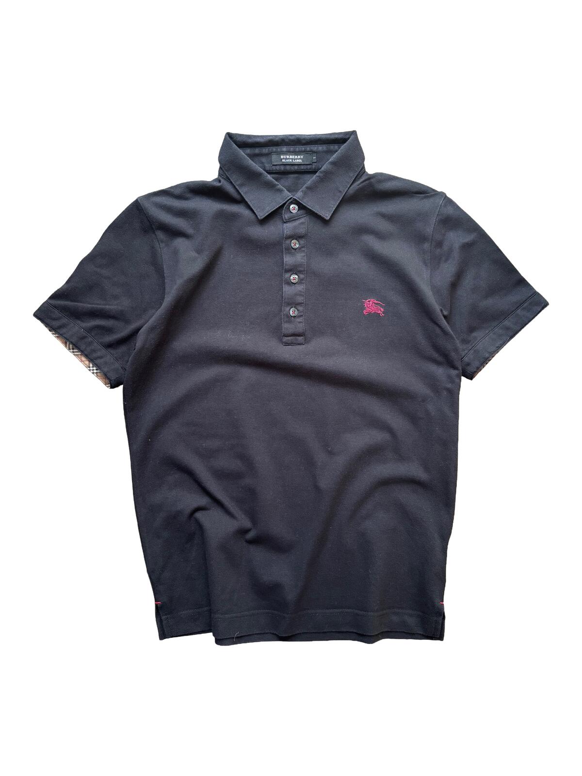 Burberry Black Label Check Collar Polo Shirt Black Small