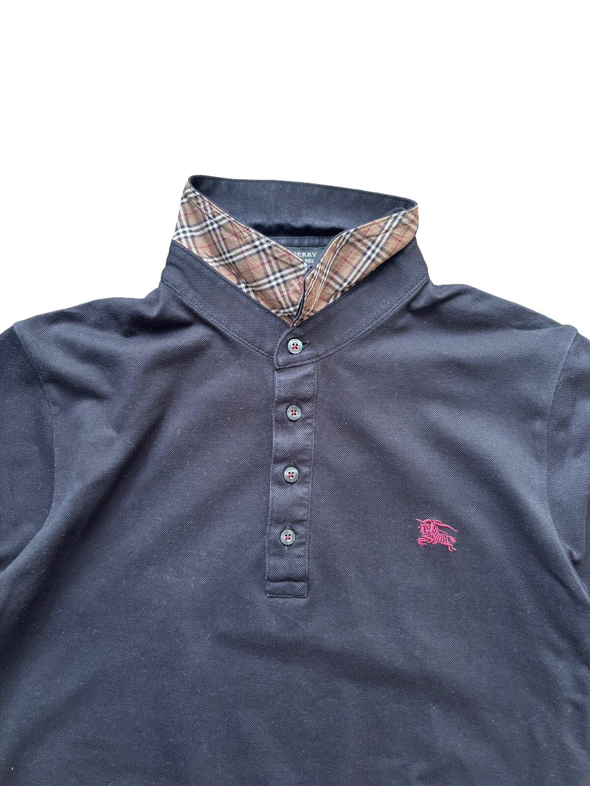 Burberry Black Label Check Collar Polo Shirt Black Small
