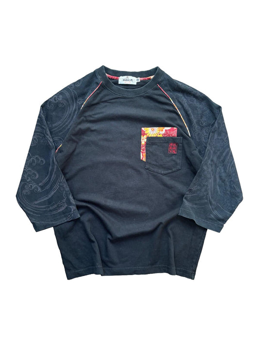 Karakuri Tamashii Koi Embroidery Raglan 7/8 Sleeve Tee Large