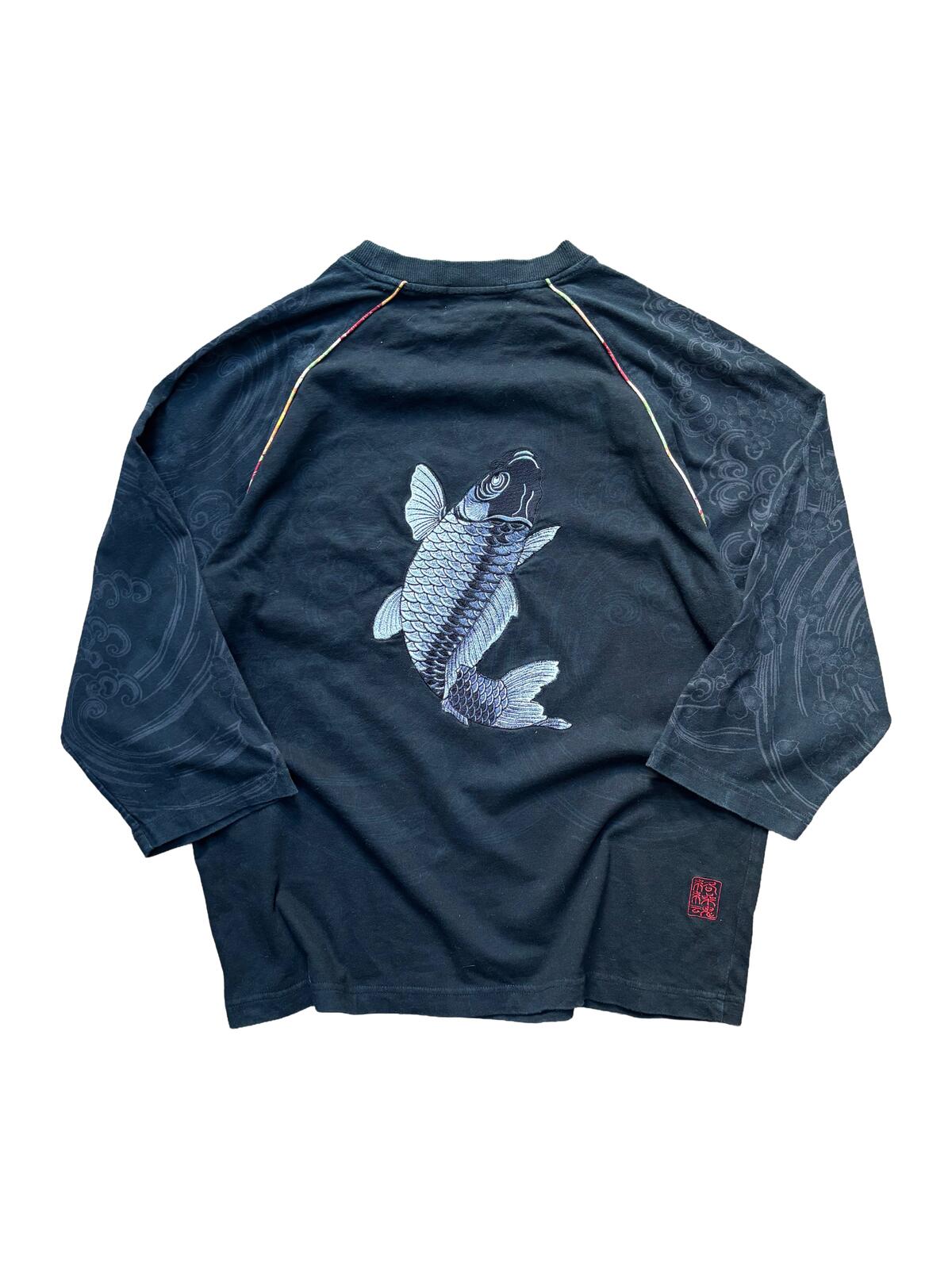 Karakuri Tamashii Koi Embroidery Raglan 7/8 Sleeve Tee Large
