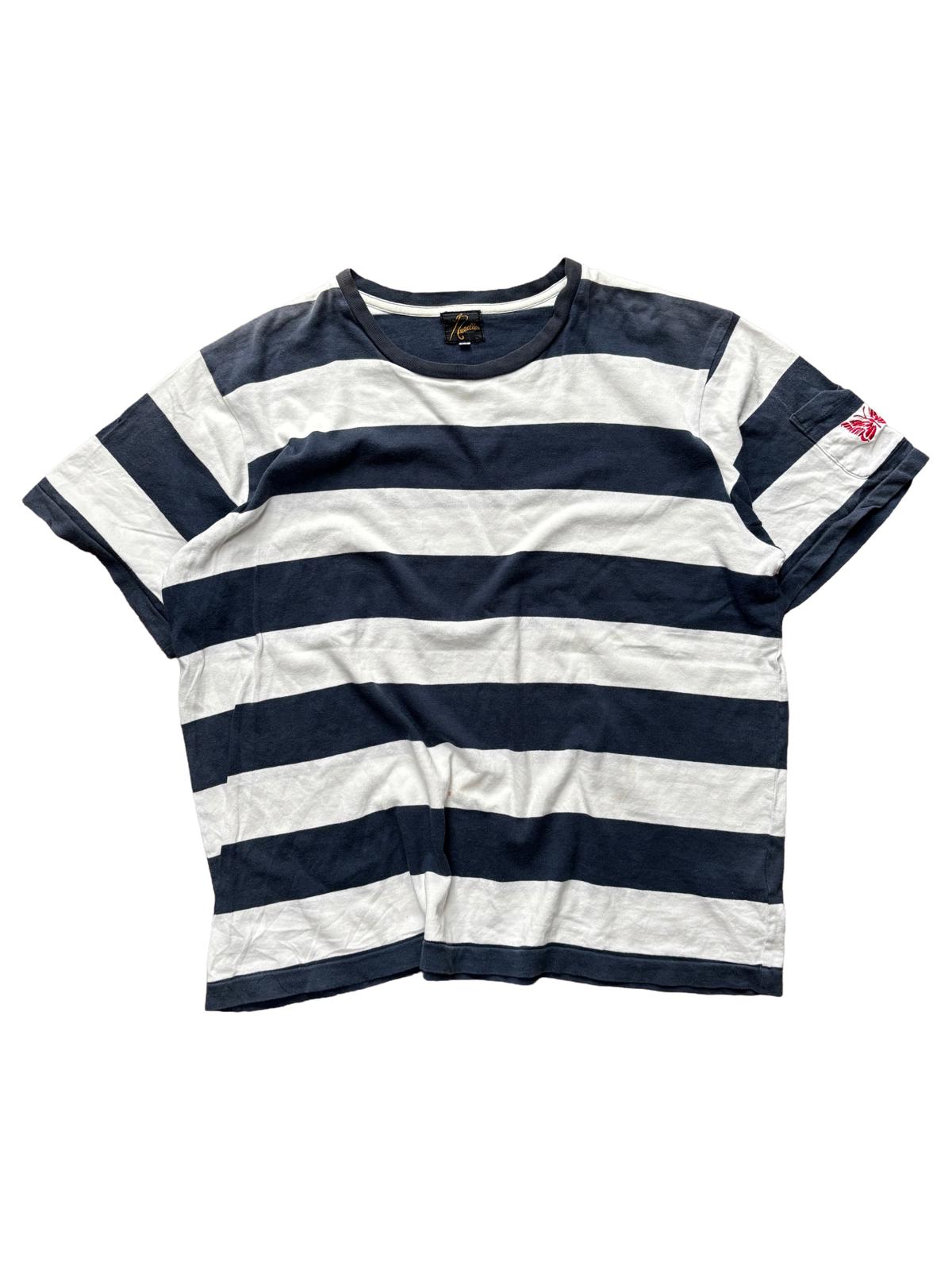 Needles Striped Cut and Sew T Shirt Blue White M