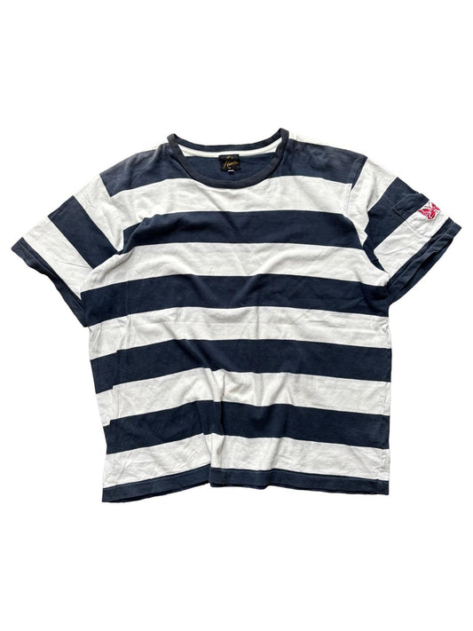 Needles Striped Cut and Sew T Shirt Blue White M