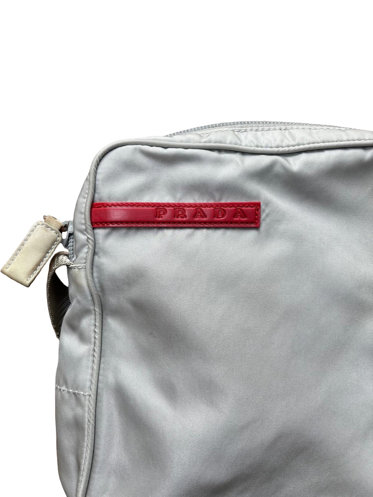 Prada Sport Nylon Shoulder Bag Grey Red Logo