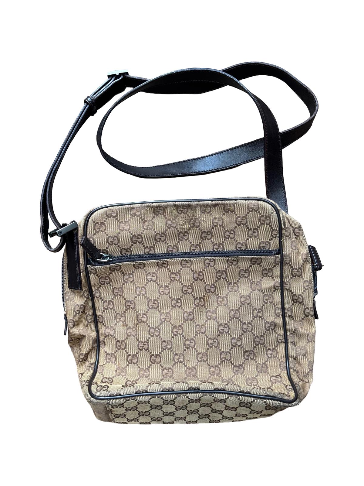 Gucci Monogram Canvas Crossbody Shoulder Bag Brown