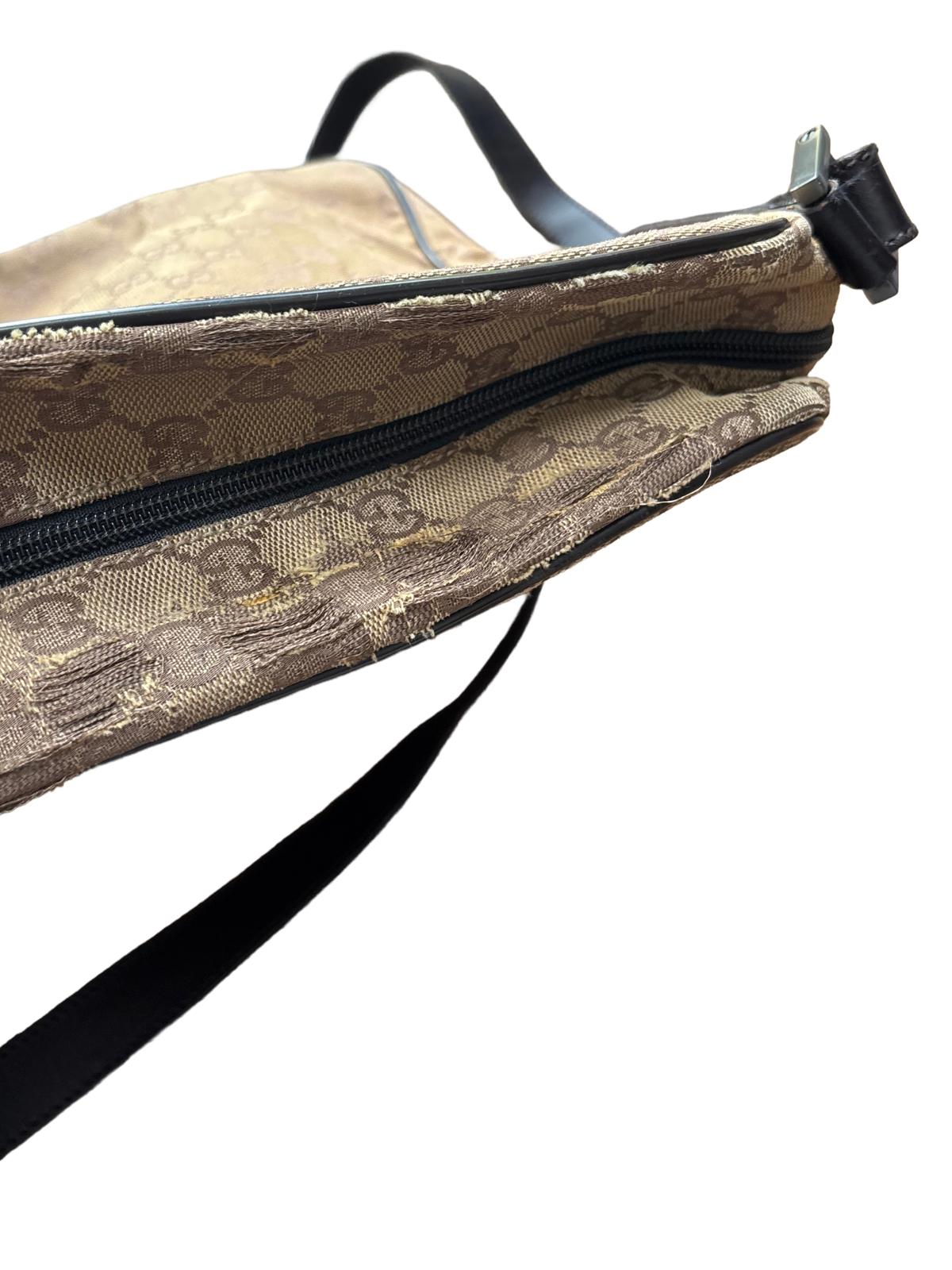 Gucci Monogram Canvas Crossbody Shoulder Bag Brown