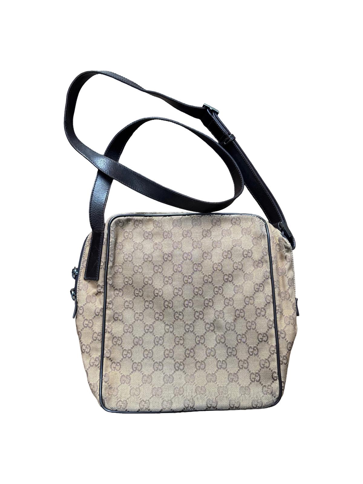 Gucci Monogram Canvas Crossbody Shoulder Bag Brown