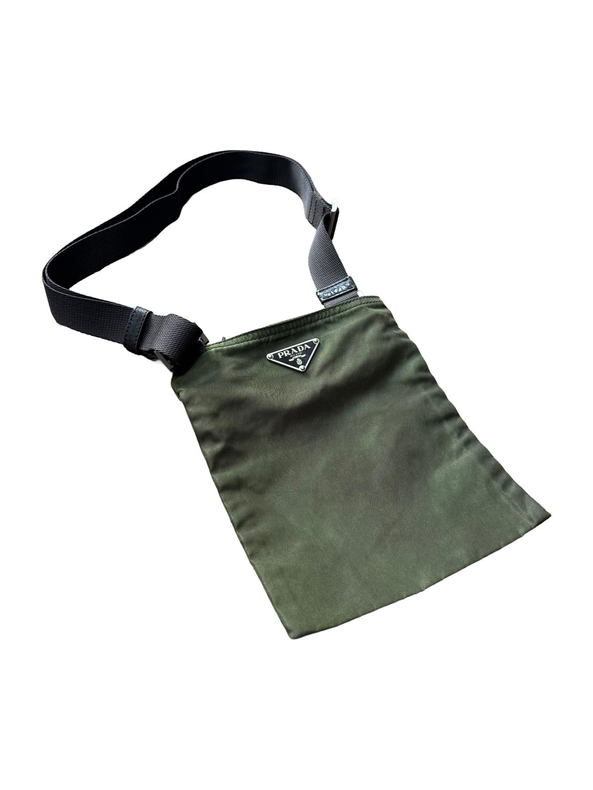 Prada Nylon Shoulder Bag Green Triangle Logo