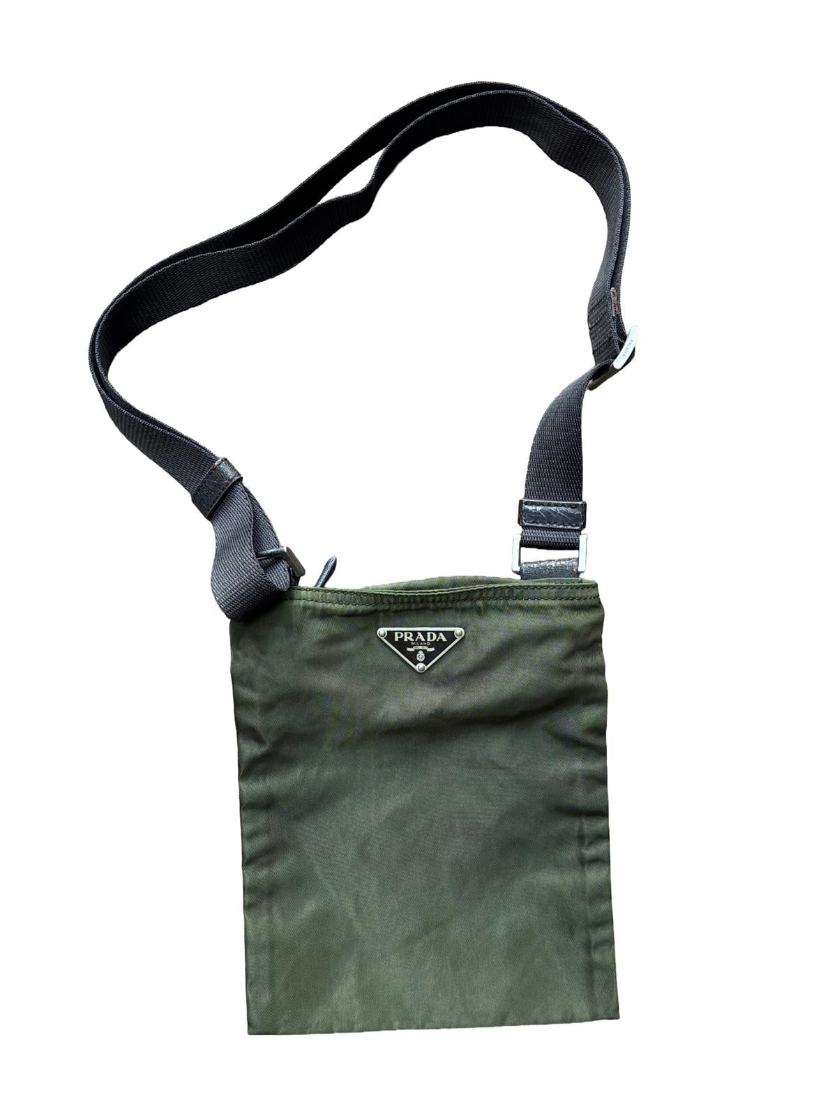 Prada Nylon Shoulder Bag Green Triangle Logo