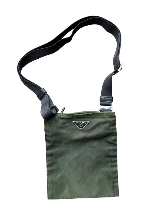 Prada Nylon Shoulder Bag Green Triangle Logo