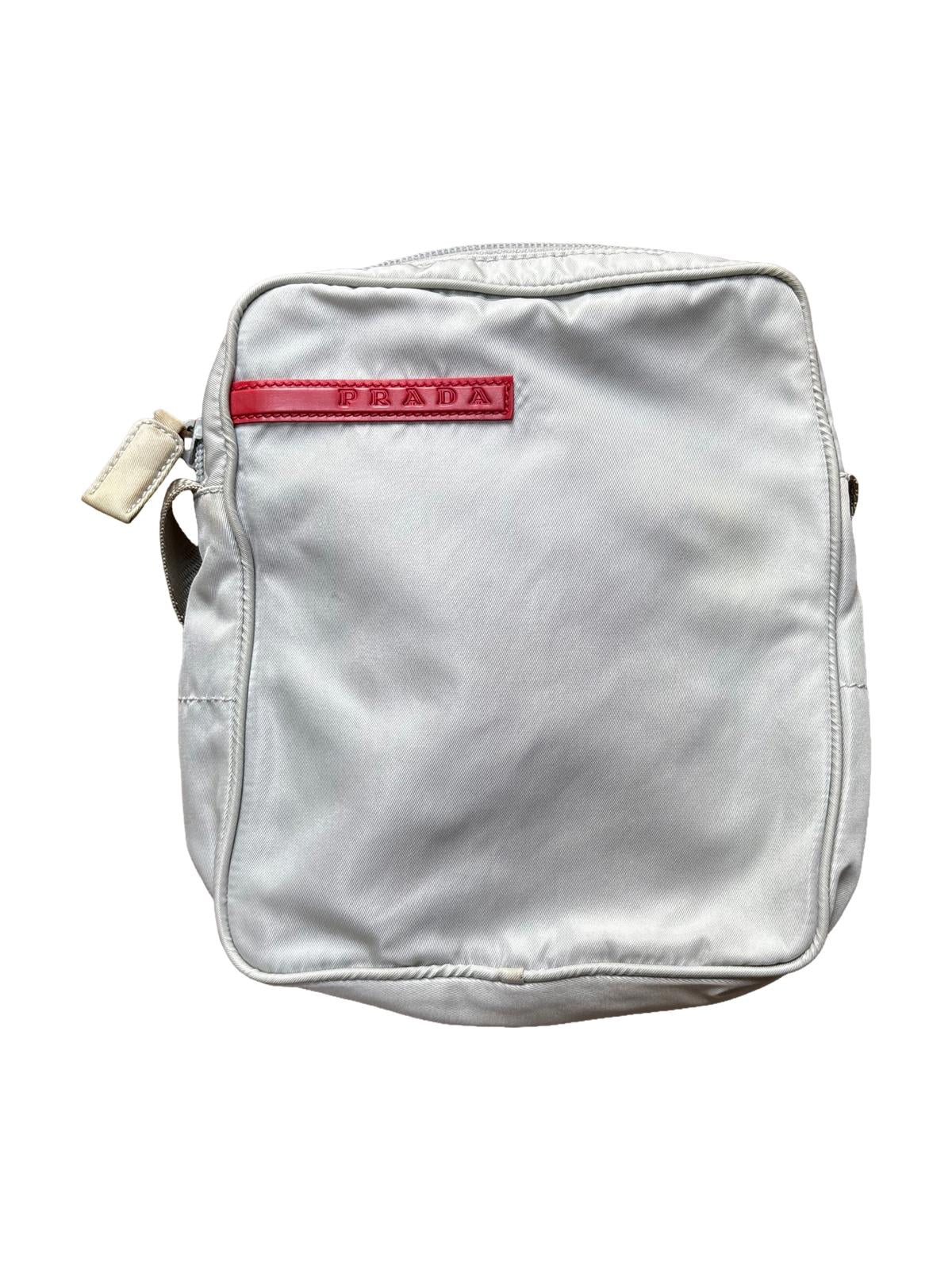 Prada Sport Nylon Shoulder Bag Grey Red Logo