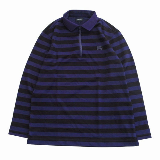 Burberry Golf Half-Zip Striped Polo Shirt • Long Sleeve • Purple • Size L